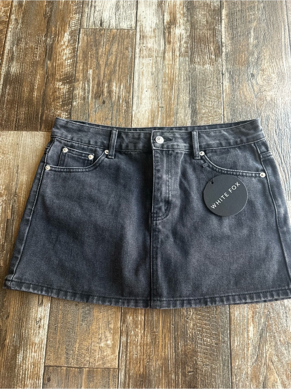 NWT White Fox Black Denim Mini Skirt Short Grunge Punk Dark Academia Goth Size M